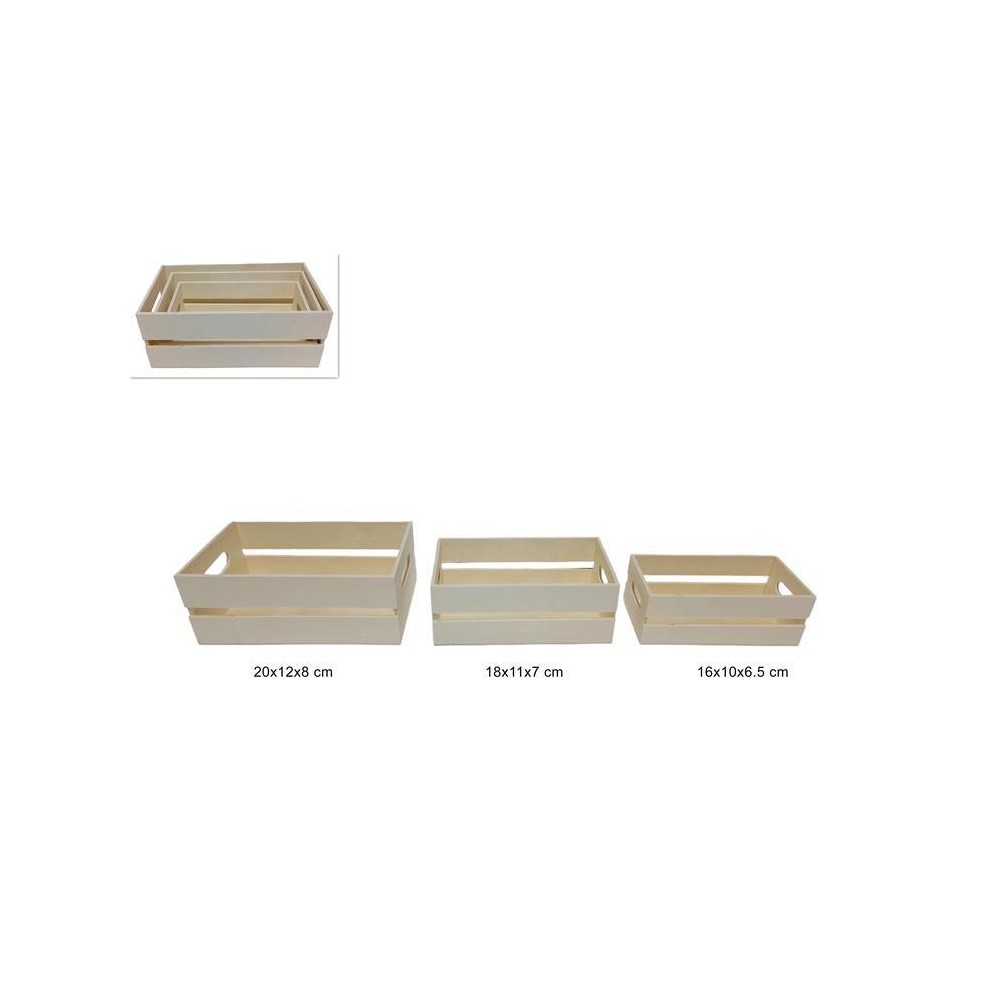 SET 3 CASSETTE LEGNO 20X12X8CM RETTANGOLARI